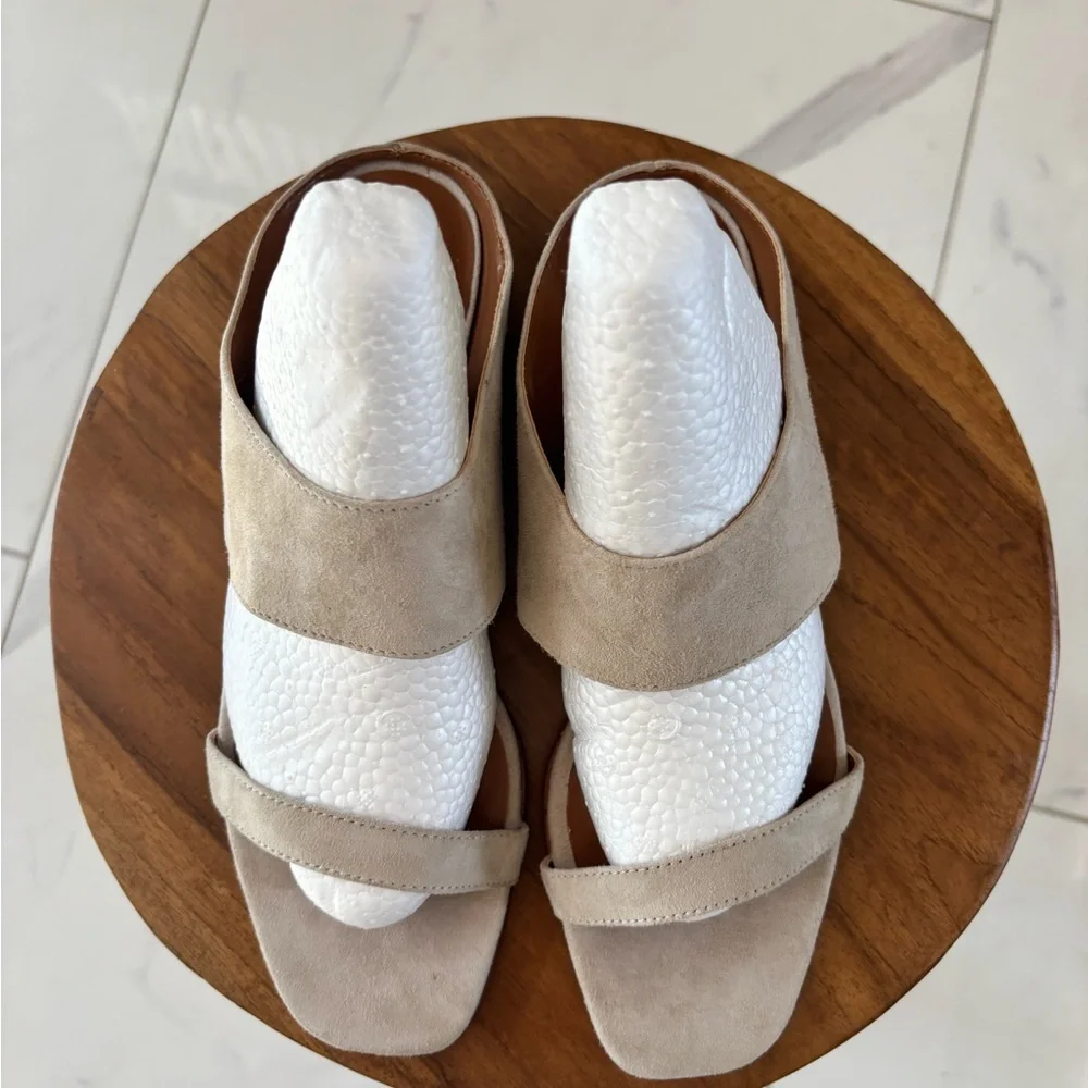 Halston Heritage Neutral Beige Suede Slide Mules - Picture 8 of 14